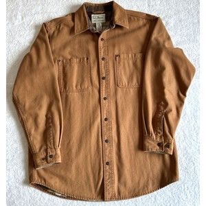 LL Bean Men's M-REG Canvas Flannel Lined Barn Work Jacket OYQ21, Tan Brown, EUC